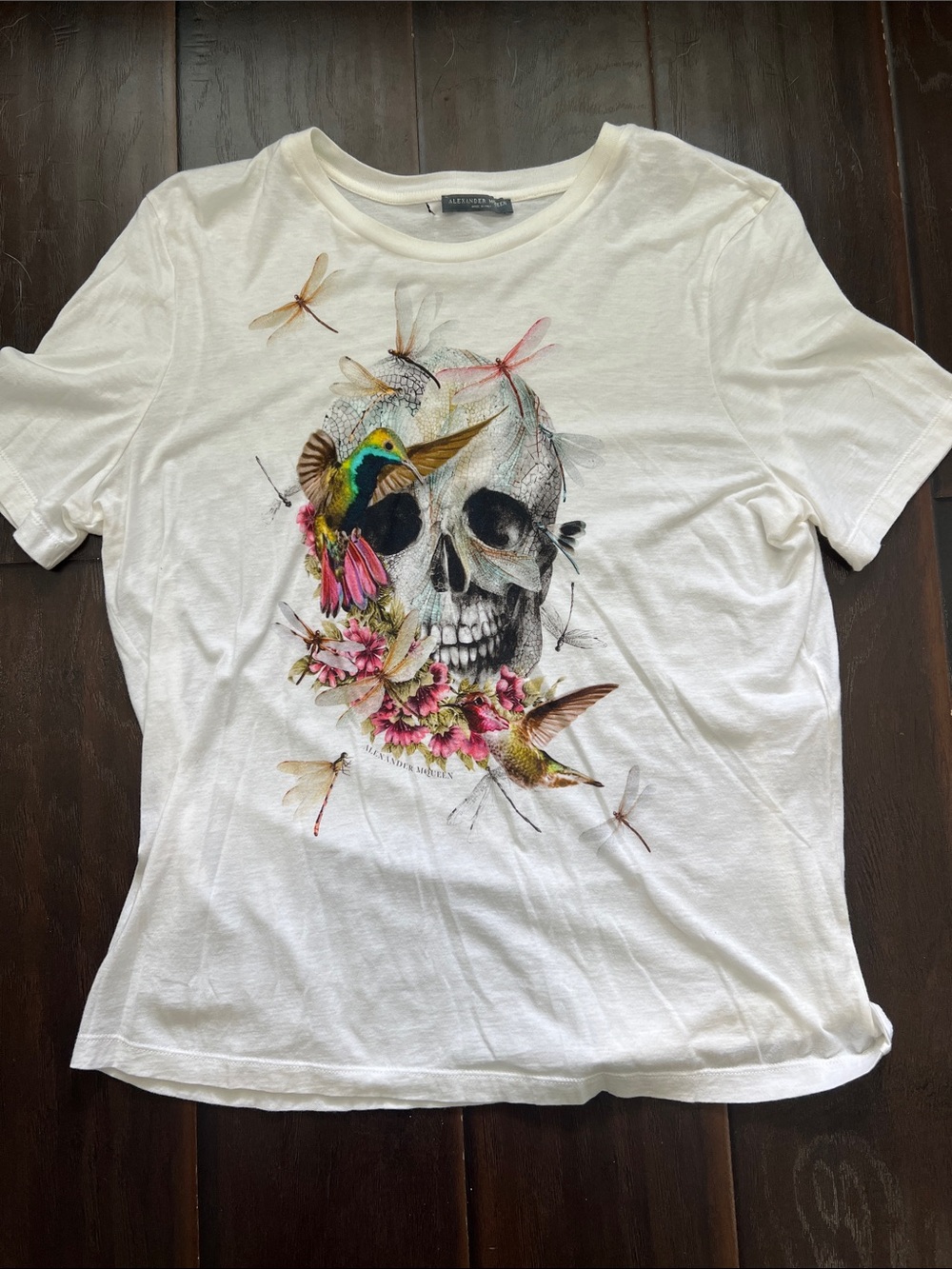 Alexander McQueen Skull and Hummingbird White Tee, size 42